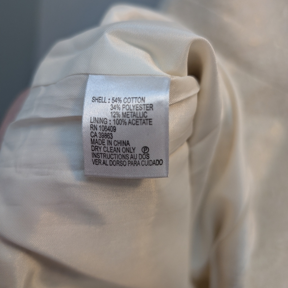 TAHARI ASL Petite Shimmer Bow Collar Sheath Dress — Size 6P Petite / Cream White - Picture 5 of 5